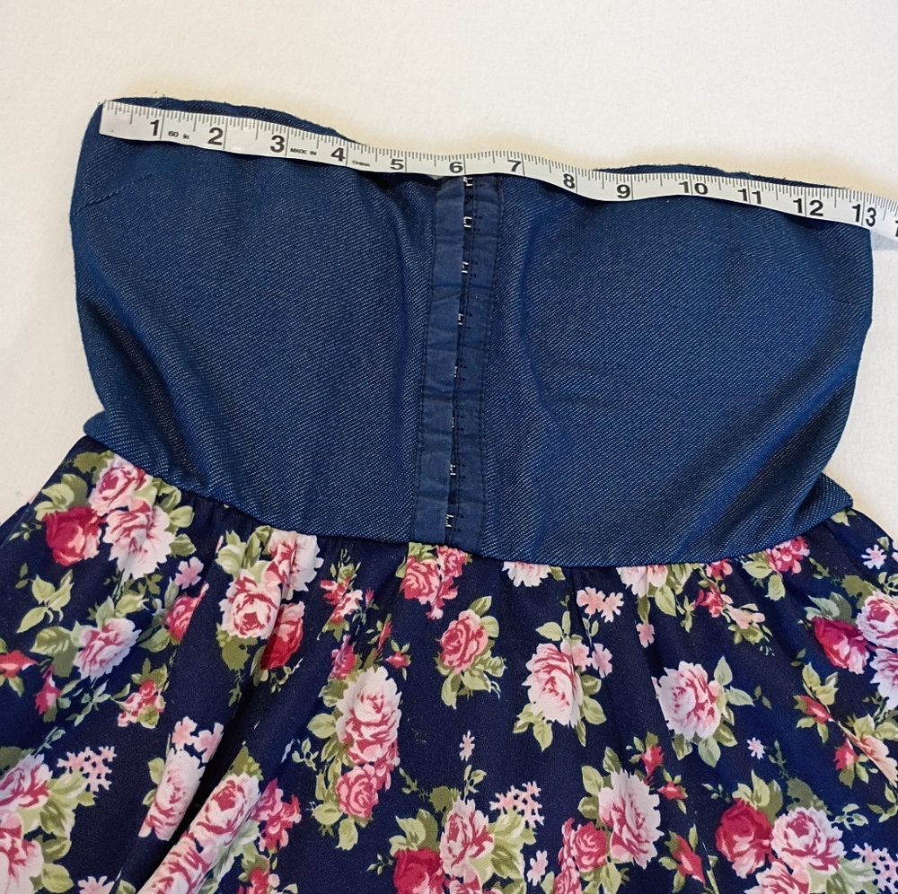 Papaya Strapless Floral Dress Sz M - Blue and Pink Summer Spring Preppy - Picture 3 of 8